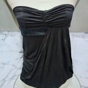 Bebe Strapless Draped Tube Top | Rayon Blend | XXS | Elegant Black Sculptural